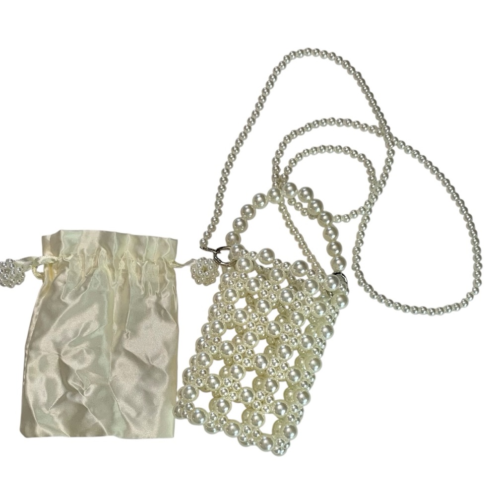 ELEGANT Faux Pearl Beaded Phone Bag with Satin Pouch